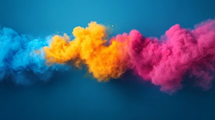Fototapeta premium Vibrant Explosion Of Blue, Yellow, And Pink Powder Clouds Against A Deep Blue Background.