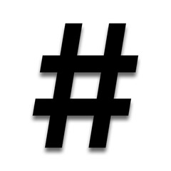 Black color # number sign hash symbol with a soft shadow down on transparent background