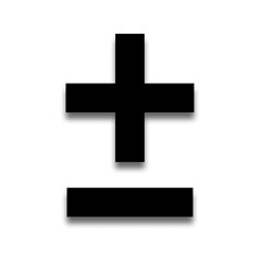 Black color plus-minus sign with a soft shadow down on transparent background