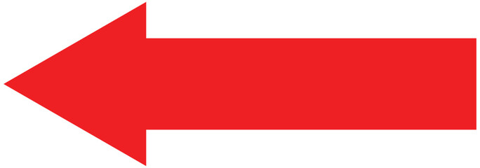 Red large forward or left pointing solid long arrow icon sketched as vector symbol eps 777