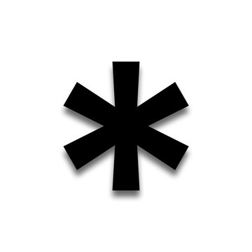 Black color * asterisk sign with a soft shadow down on transparent background