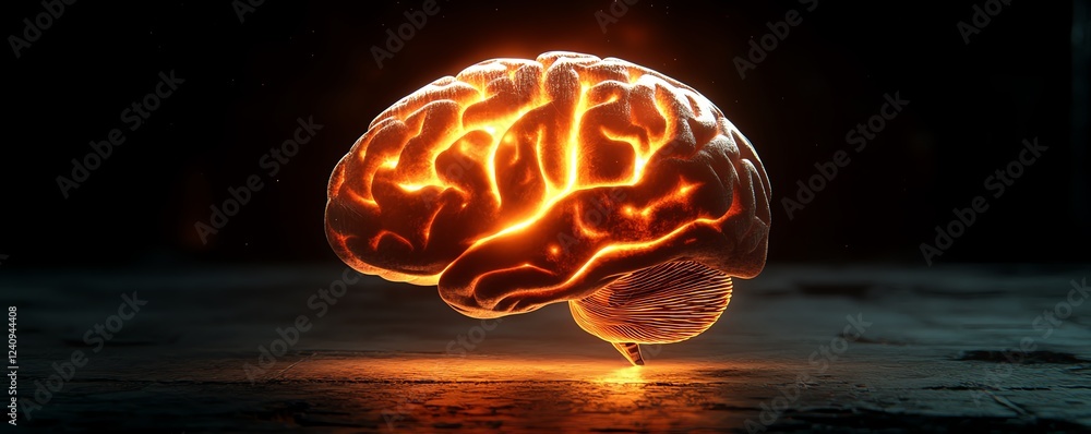 Poster a futuristic human brain glowing with light from a processor, symbolizing the merging of big data, a