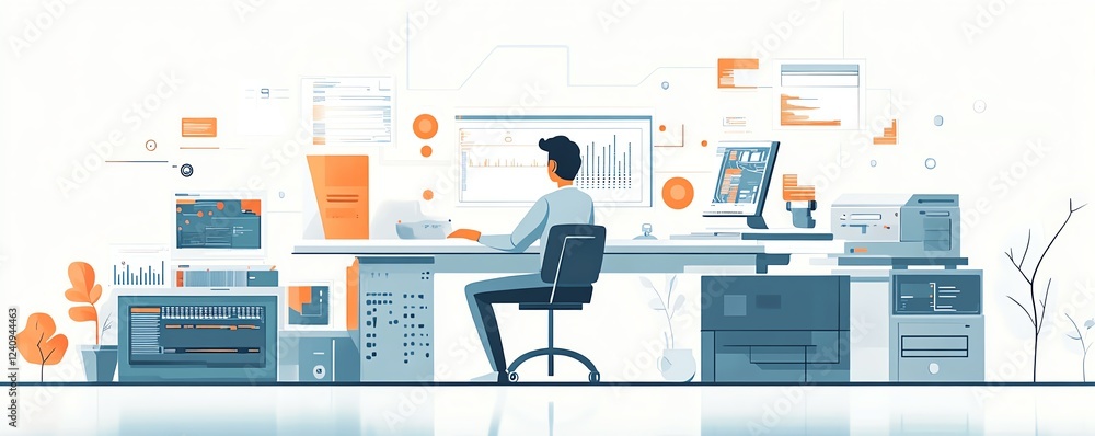 Poster a futuristic machine learning engineer managing ai system development with advanced technology tools