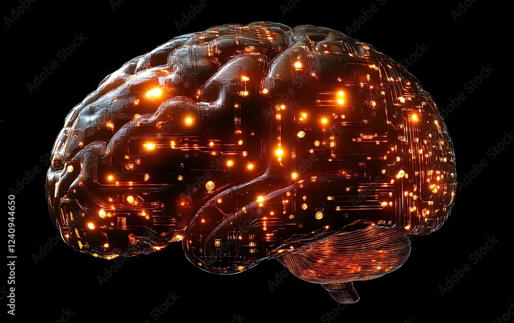 Poster a glowing human brain intertwined with a processor, symbolizing the powerful connection between big 