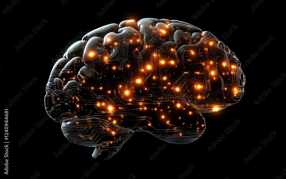 Poster a glowing human brain intertwined with a processor, symbolizing the powerful connection between big 