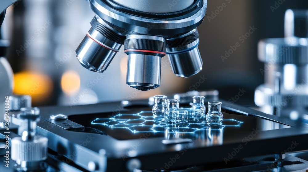 Poster self-assembling synthetic proteins forming nanoscale structures under an ai-powered microscope.