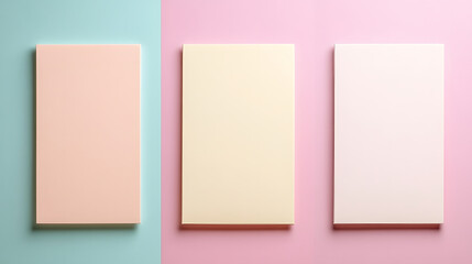 Minimalist paper sheets in pastel tones on colorful background