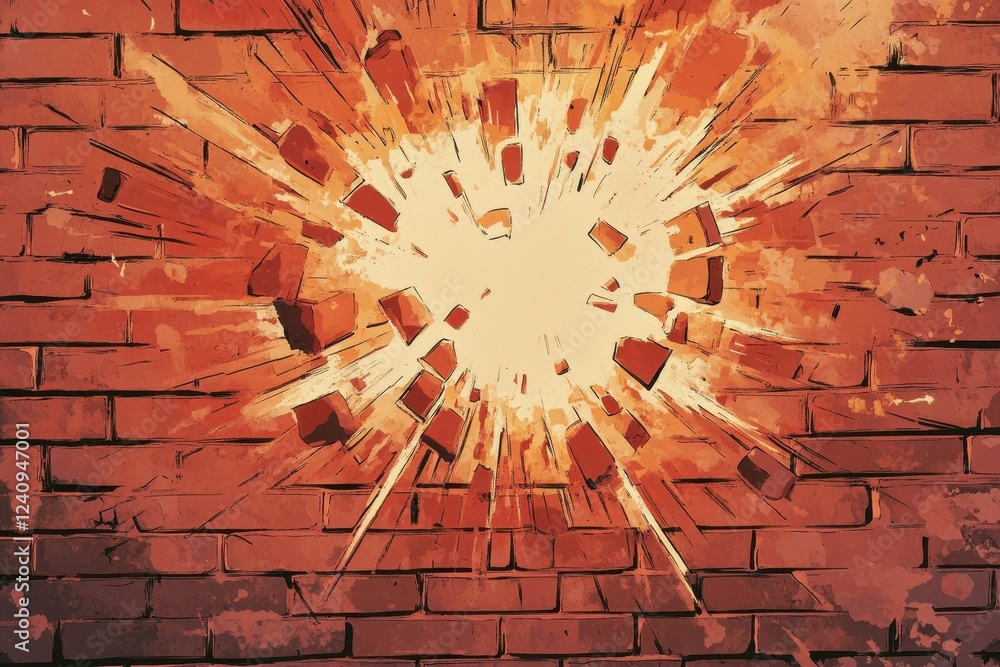 Poster exploding brick wall abstract art design
