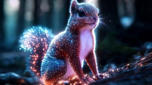 Glowing squirrel forest magic digital art fantasy