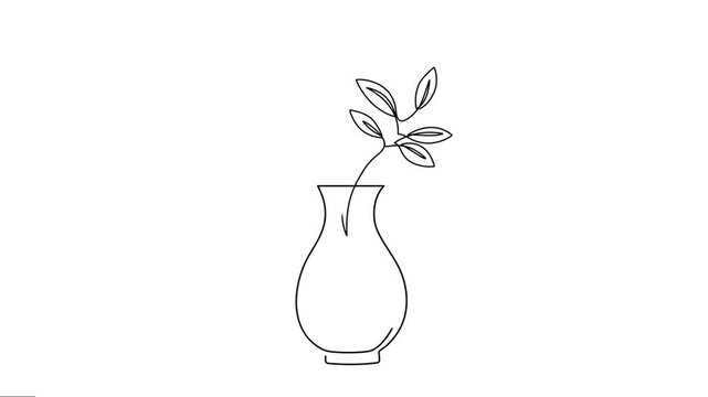 Animated one continuous single-line drawing of beautiful gardening leaves tob. One-line animation of home decorative elements motion graphics artwork. 