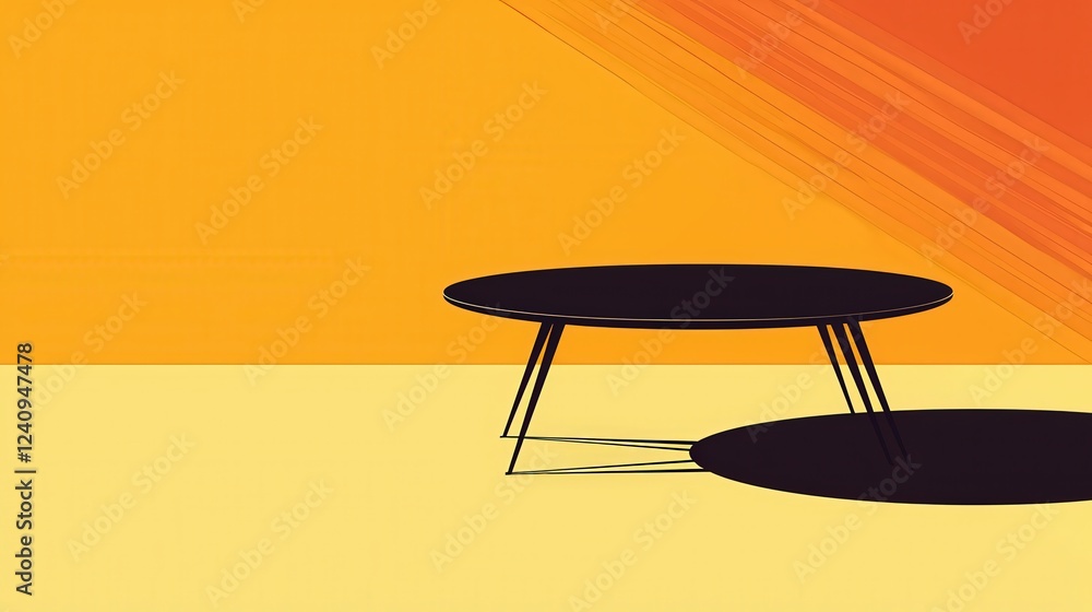 Poster simple vector illustration of a silhouette table with bold color background design