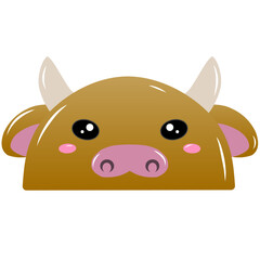 cute cow vector, drawing cartoon cow face, drawing cow face easy and simple full color. Cute brown cow cartoon vector 