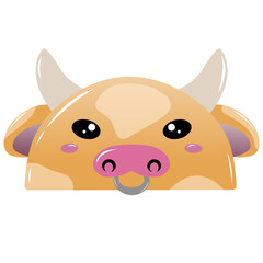 cute cow vector, drawing cartoon cow face, drawing cow face easy and simple full color. Cute brown cow cartoon vector 