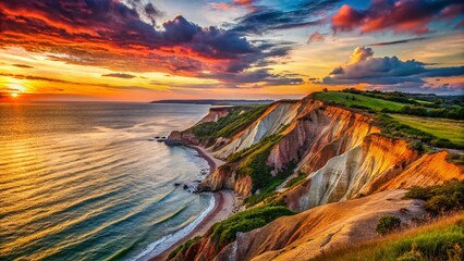 Naklejka premium Aquinnah Cliffs Sunset, Martha's Vineyard: Dramatic Coastal Landscape Photography