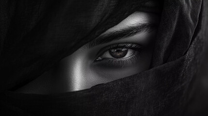 Naklejka premium Visible eyes face covered with black cloth