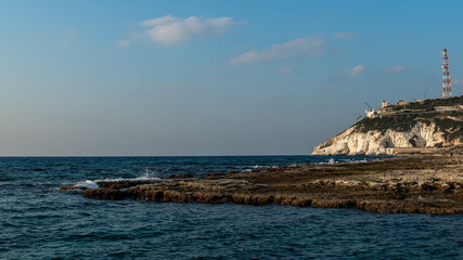 Naklejka premium View of Rosh HaNikra from the northern beaches of Israel. 