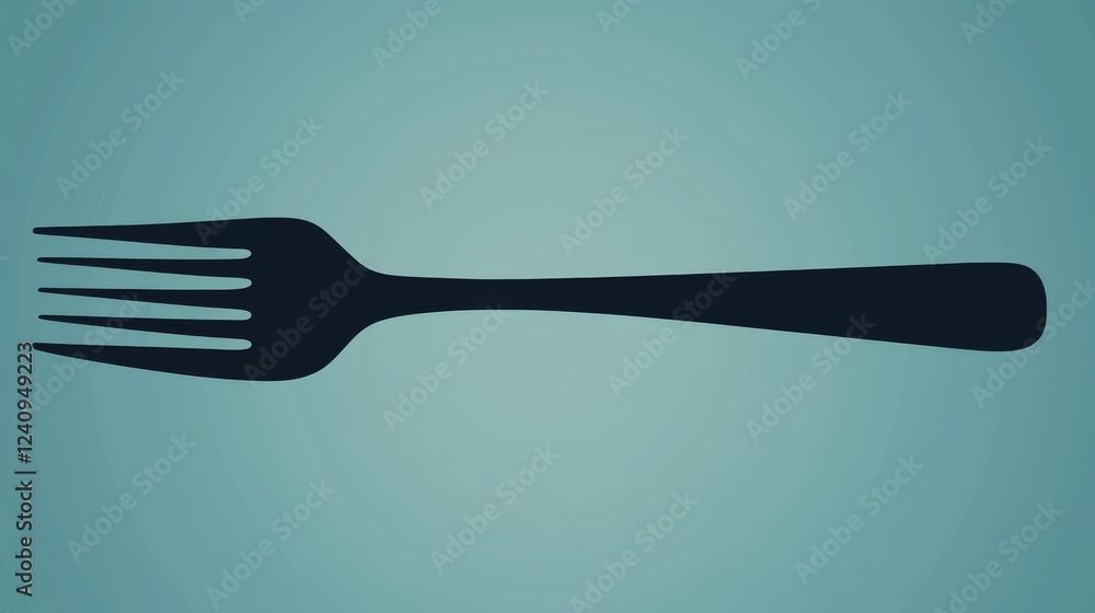 Poster simple vector illustration of a fork silhouette on a minimalistic background for culinary or dining 