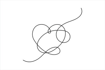 Continuous one line drawing of heart valentine's day love isolated hand drawn vector illustration