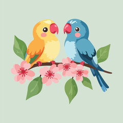Two Birds on a Branch Romantic Love Birds vector illustration 