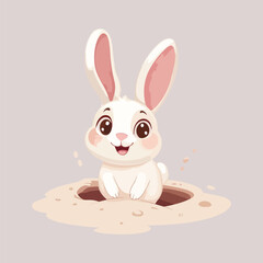 Cute Rabbit Hiding and Peeking from Ground Holes Cartoon Vector Illustration