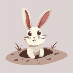 Cute Rabbit Hiding and Peeking from Ground Holes Cartoon Vector Illustration