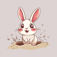 Cute Rabbit Hiding and Peeking from Ground Holes Cartoon Vector Illustration