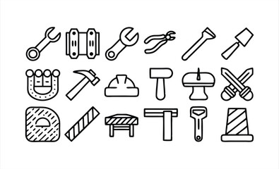 set of outline icons related to metalworking