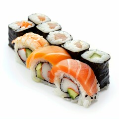 Freshly prepared sushi featuring various ingredients and styles, creating a visually appealing culinary experience