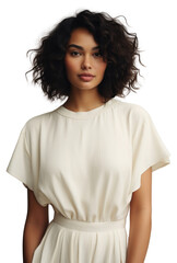 Fototapeta premium PNG A happy mixed race british woman wear cream dress portrait fashion sleeve.