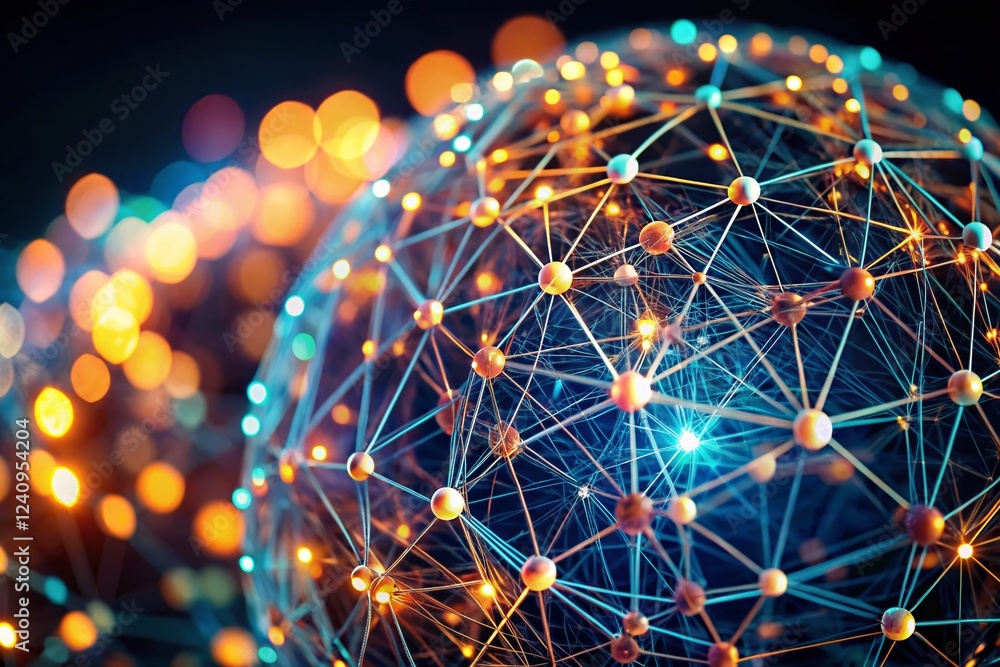 Poster abstract 3d wireframe sphere with dotted surface - futuristic technology background
