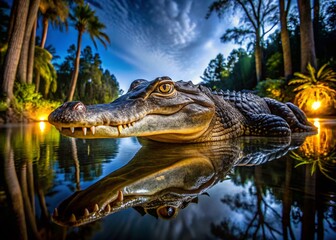 Obraz premium Big Cypress Swamp Alligator at Night - Florida Wildlife Low Light Photography