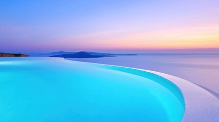 Obraz premium A majestic private villa overlooking the ocean, infinity pool shimmering under the sunset