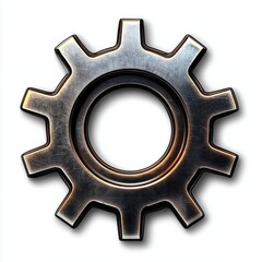 Metallic Gear Icon with Industrial Texture, Symbolizing Machinery, Engineering and Technology Concepts