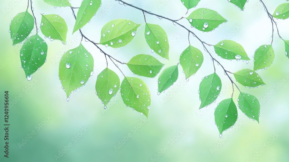 Poster a professional high-resolution photograph capturing a close-up of a birch tree branch with delicate