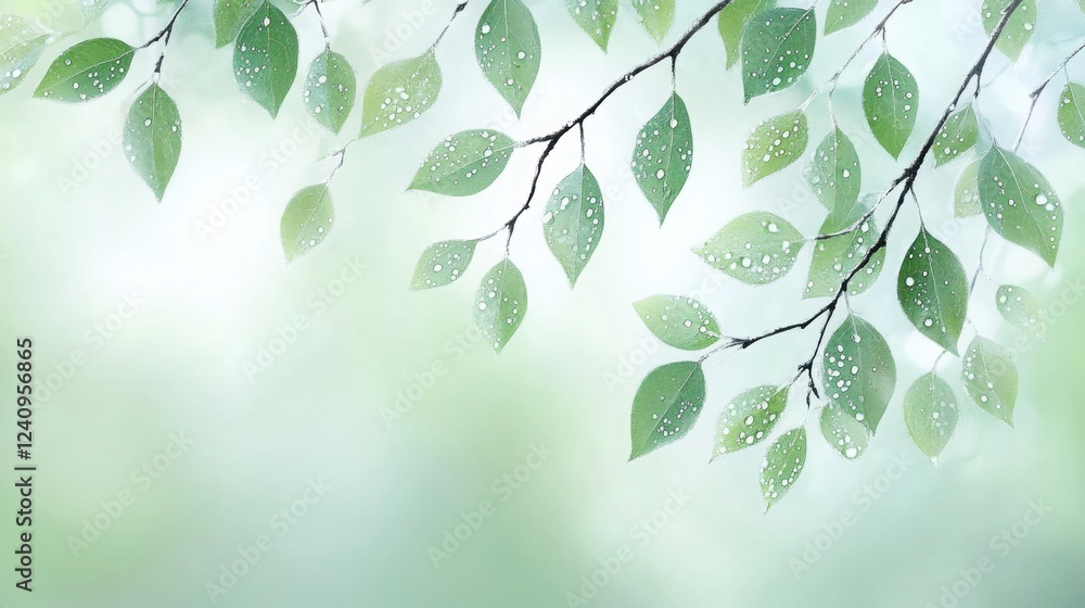 Poster a professional high-resolution photograph capturing a close-up of a birch tree branch with delicate