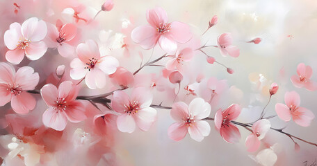*A close-up of delicate pink cherry blossoms against a soft background, creating an ethereal and dreamy atmosphere. --
