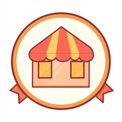 Cute shop icon, striped awning, retail, online marketplace, e-commerce
