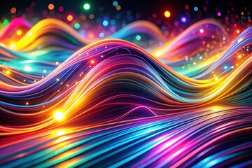 Abstract Neon Light Waves Background - Vibrant Colorful Night Photography