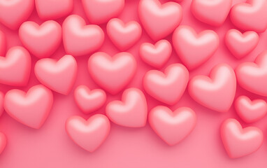 Obraz premium A cascading arrangement of pink hearts over a pink pastel background
