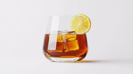 Lemon icedtea glass isolated on white background, refreshing drink