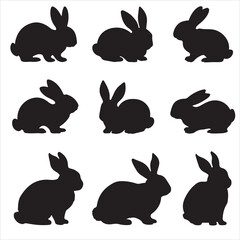 set of vector different type of bunny silhouettes	