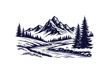 Obraz premium mountain clip art silhouette vector illustration on white background