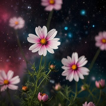 Hermosas flores rosadas florecen por la noche.