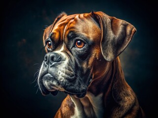 Boxer Dog Portrait, Low Light Photography, Canine, Dog Breed, Studio Shot