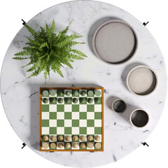 Top view of round white marble coffee table