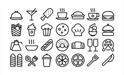 set of outline icons related to restaurant  caf 