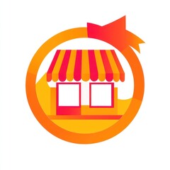 Obraz premium Festive shop storefront; grand opening ribbon; online business