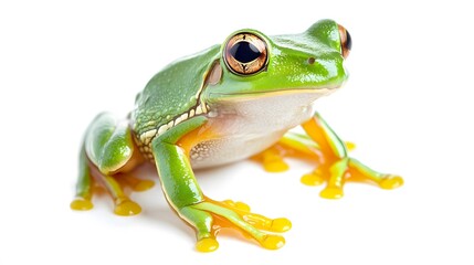 Fototapeta premium Green Tree Frog With Bright Orange Toes Posing
