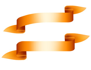 Orange red ribbons in realistic 3d style. Element design, set of two. Template for emblem or logotype. Vector illustration isolated on white background