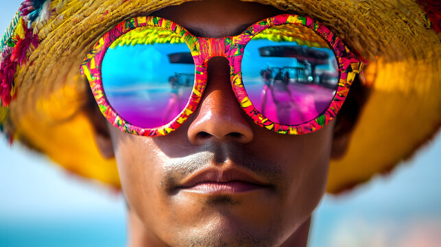 A person wearing a traditional Brazilian canga, reflecting Brazilian cultural pride and beachwear style.